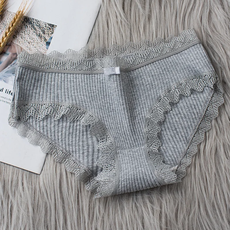 

Women's Seamless Cotton Underwear Low Waist Lace Ruffle Briefs Solid Color Stretch Underpants Breathable Intimates Lingerie