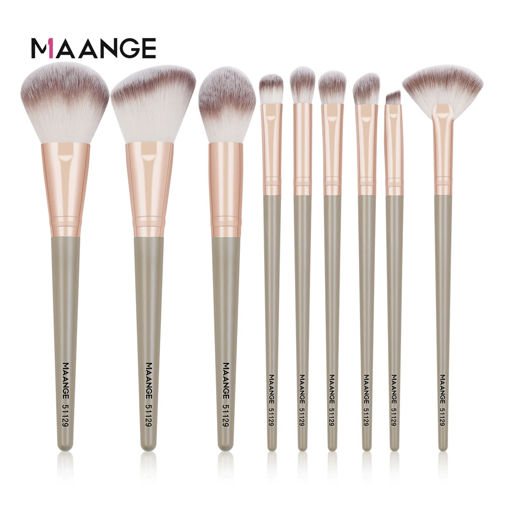 MAANGE 9Pcs Make Up Brush Set Blush On Brush Powder Makeup Brushes Gift for Mother Day and Wife, Beginner-Friendly Beauty Tool