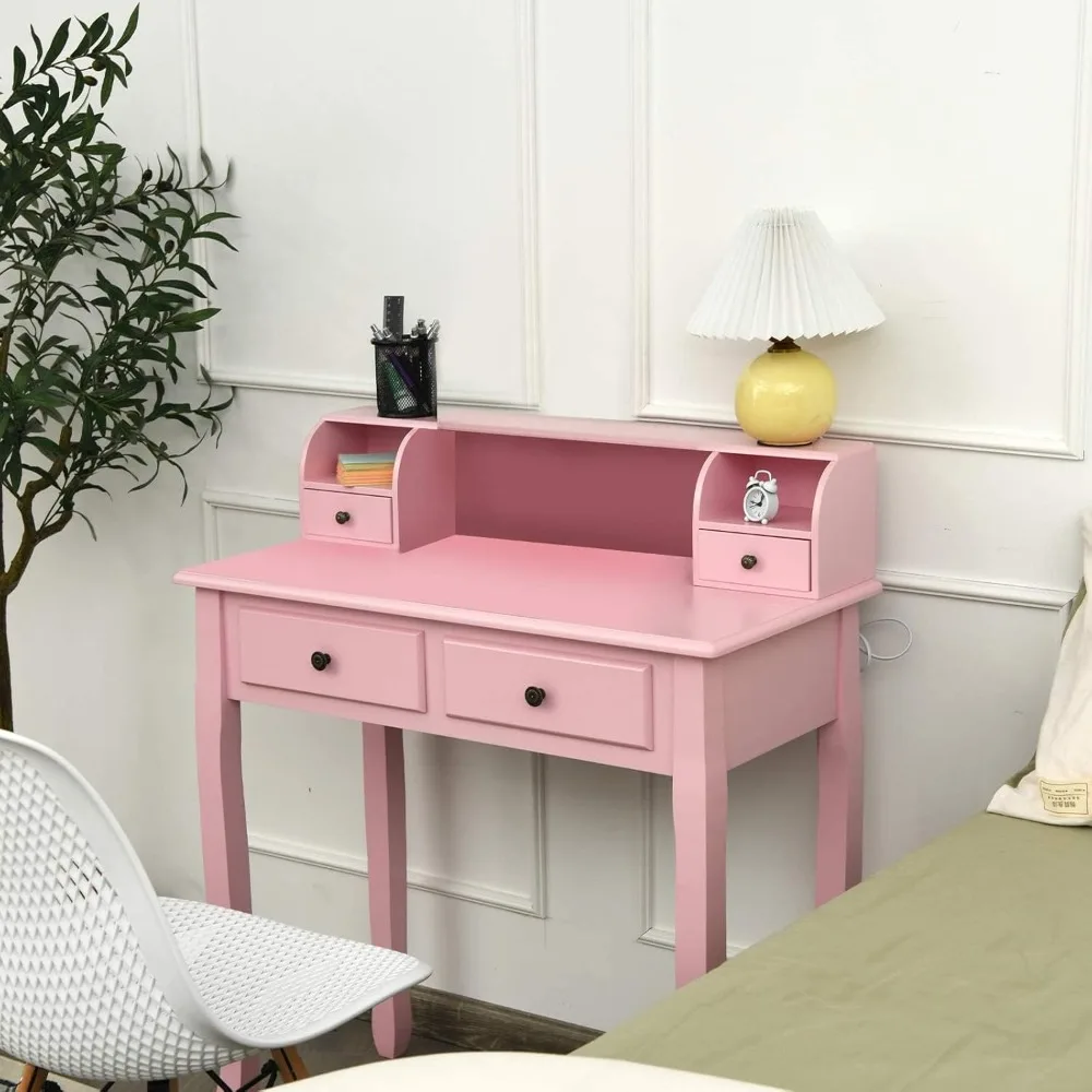 

Writing Desk with 4 Drawers, Removable Floating Organizer 2-Tier Mission Home Computer Vanity Desk for Apartment Small Space (P