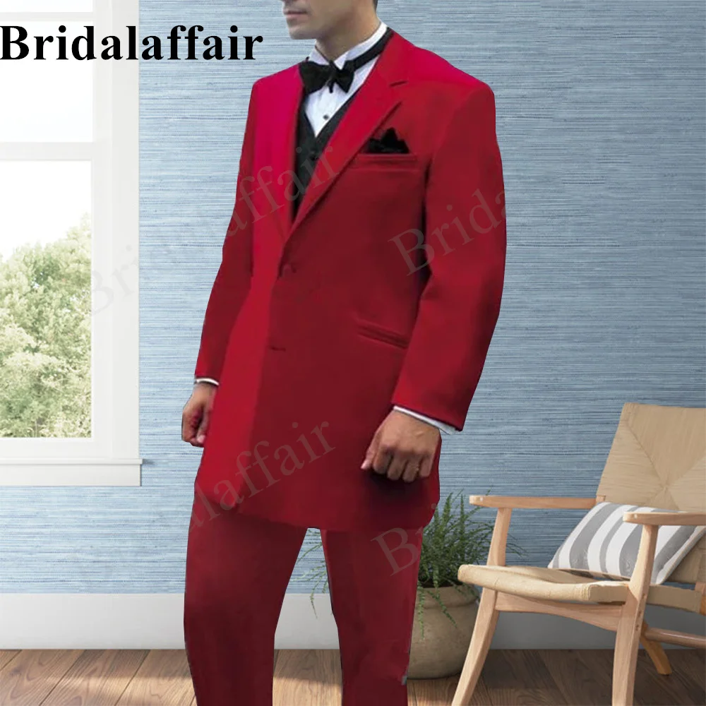 

Bridalaffair Men Red Suit 3 piece Blazer Jacket Vest Pant Wedding Dress Tuxedo Costume Homme Slim Fit Mens Casual Full Suit Set