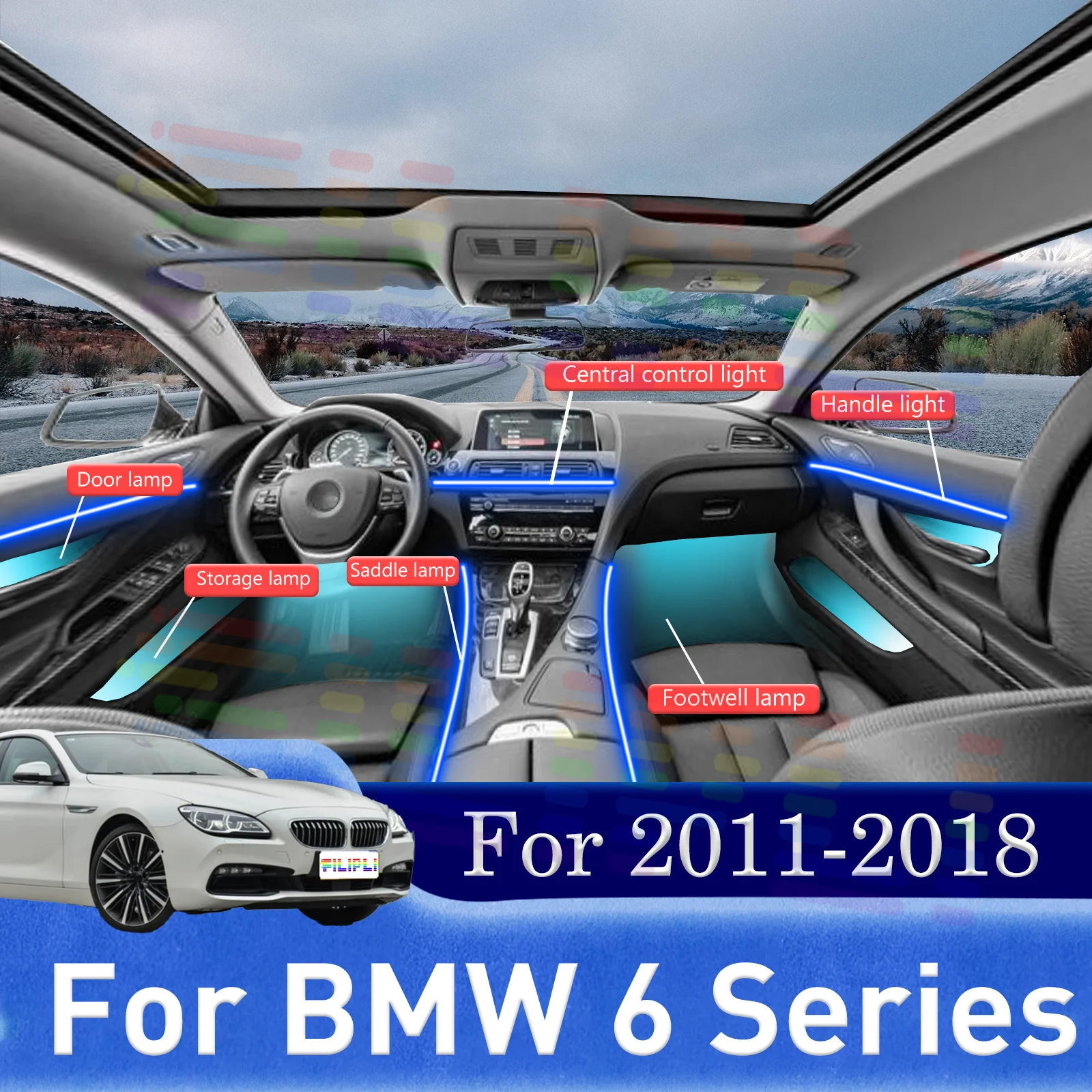 

Для BMW 6series E63 E64 F06 F12 F13 Улучшенные ночные велосипедные поездки (автомобильный транспорт) со скрытыми светодиодными полосами для интерьера автомобиля
