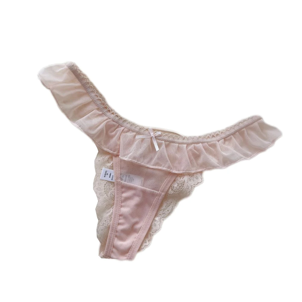 Tanga Sexy ultrafina con volantes para mujer, pantalones en T transparentes de malla, calzoncillos elásticos, ropa interior transpirable, lencería de tiro bajo