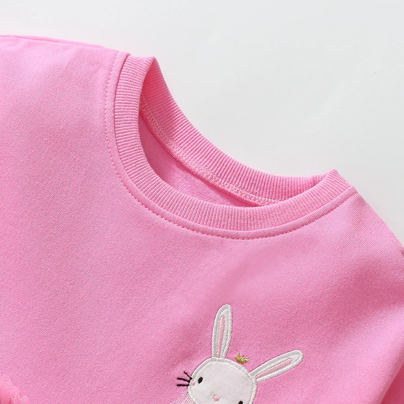 Little maven Children\'s Clothing Kids Clothes 2024 Autumn Spring Cotton Baby Girls Long Sleeves Cartoon Rabbits Mesh Dresses