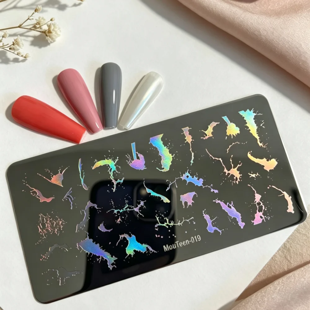 

Holographic Fluid Paint Nail Stamping Plate Modern Abstract Splash Pattern Nail Art Template for DIY Manicure Mouteen019