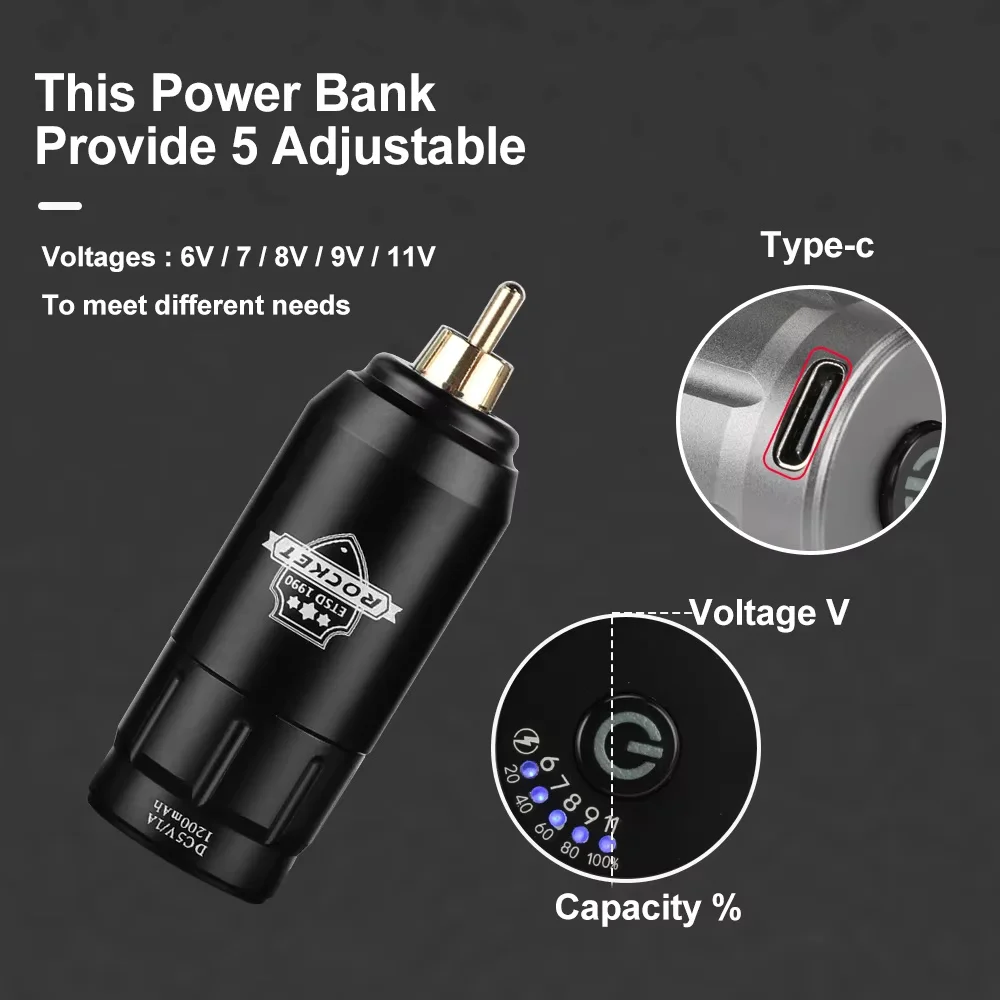 مجموعة أدوات الوشم اللاسلكية مجموعة آلة الوشم قلم الوشم الدوار عالي الجودة RCA جاك مع بطارية الوشم القابلة لإعادة الشحن صاروخ 1300 مللي أمبير في الساعة #6