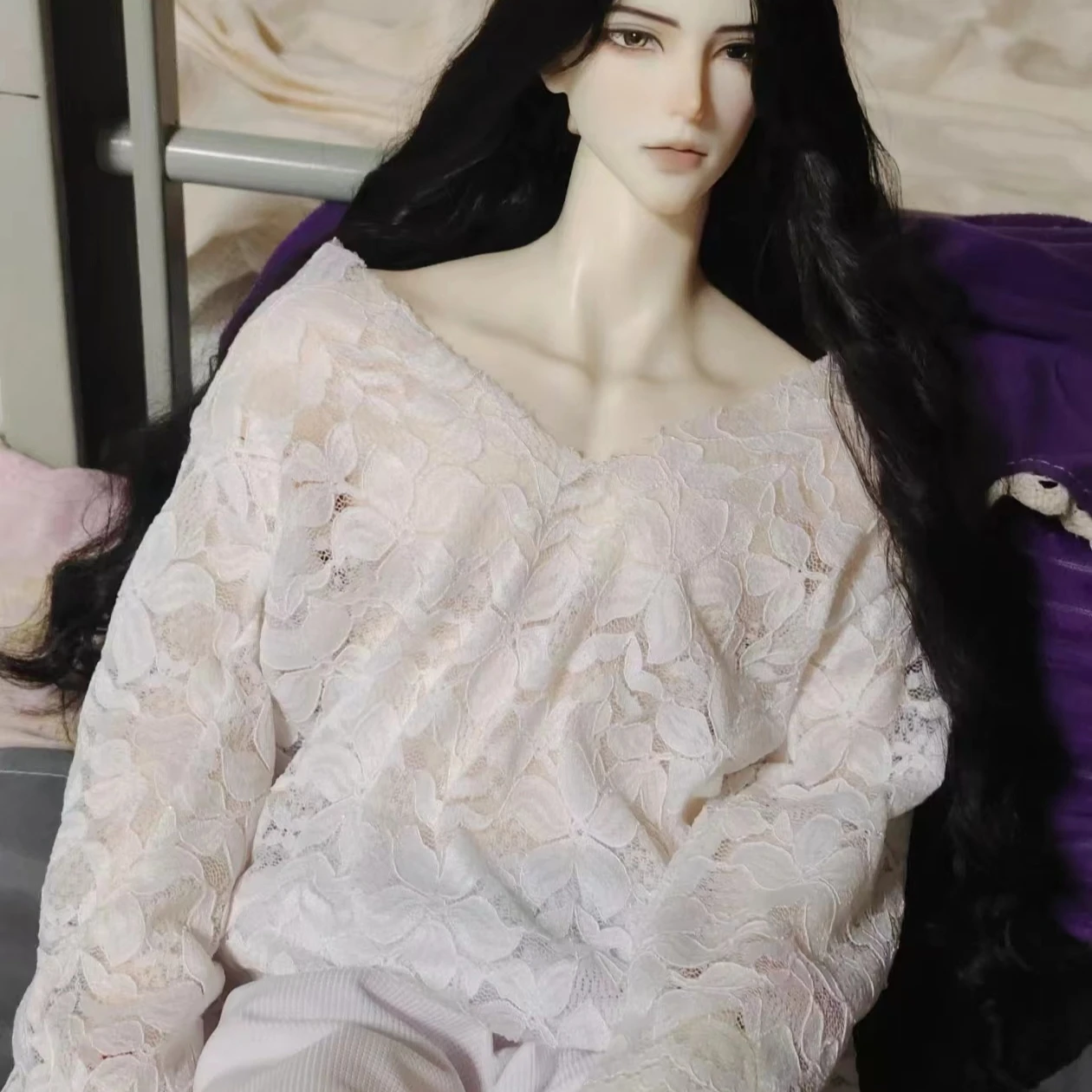 1/3 人形の服 75 センチメートル男性 Bjd 人形用レースシャツルーズカジュアルミッドレングストップドレスアップままごと人形アクセサリー、人形なし