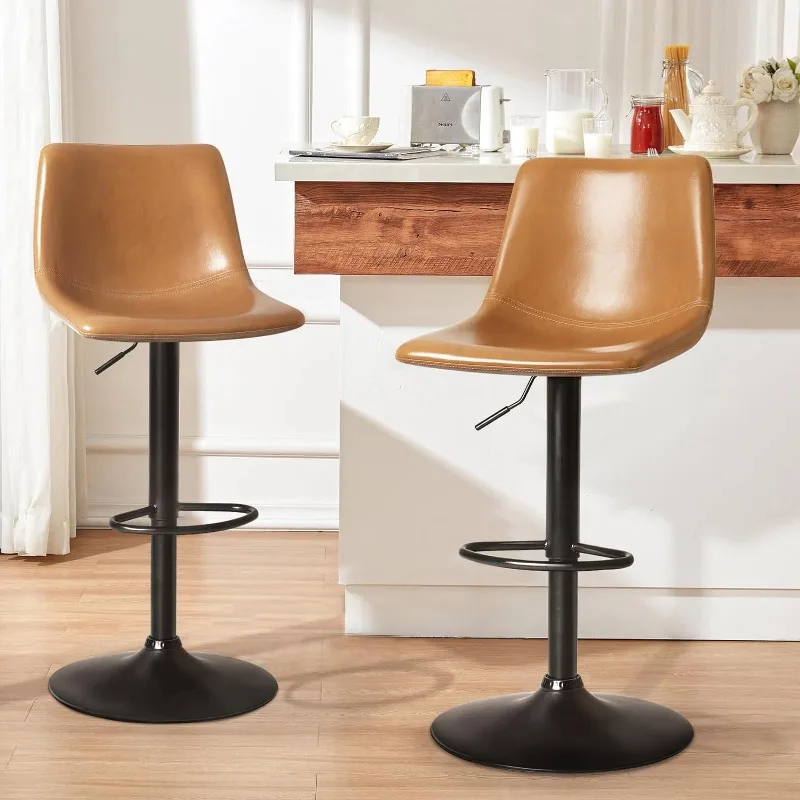 Bar Stools Set of 4 Modern Swivel Bar Chairs, Barstools Counter Height with High Backrest, Adjustable Faux Leather Upholstered