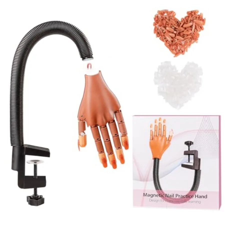Practice Hand for Acrylic Nails, Magnetic Fake Hands for Nails Practice Beginners, Movable Nail Maniquin Hand with 200PCS Nail