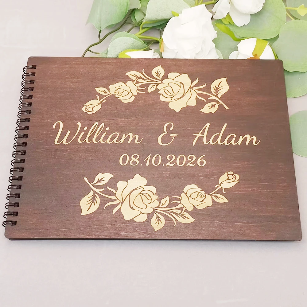 

Custom Guestbook, Guest Books Wedding, ,Photo Album Scrapbook，Wooden Wedding Guest Book - Personalized Laser Engraved