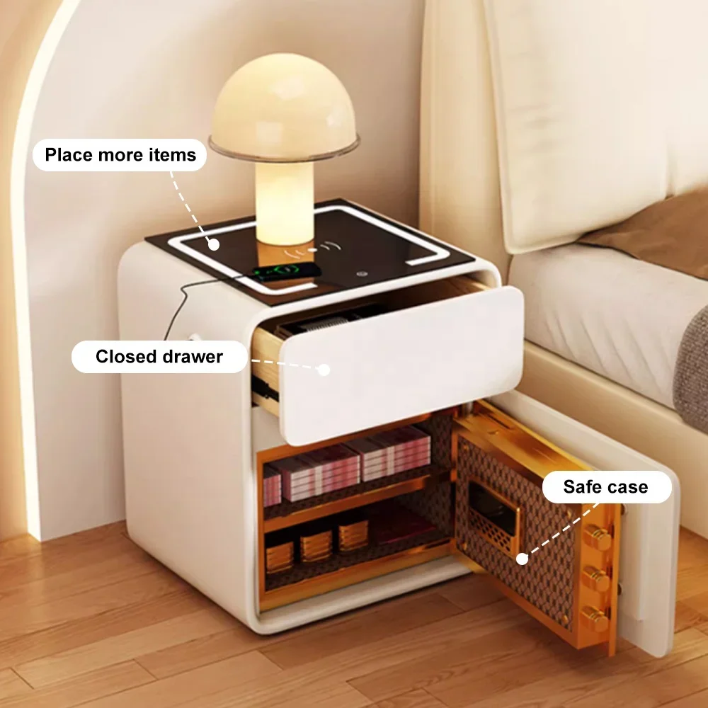 

Smart Furniture Bedside Table Minimalist Rechargeable Multi-functional Solid Wood Bedside Nightstands With Wireless Charging