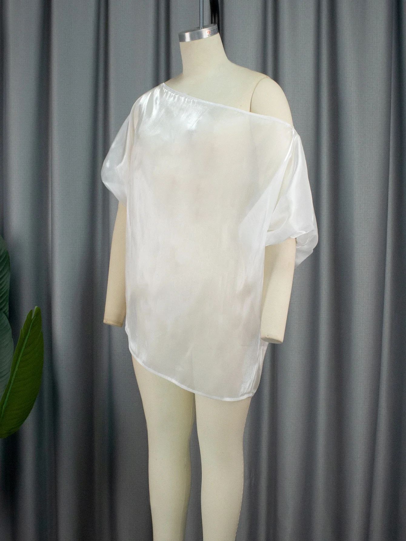 AOMEI Women White Blouses Shirt See Through Off Shoulder Skew Collar Half Batwing Sleeve Loose Sexy Tops Fashion Ladies XL New