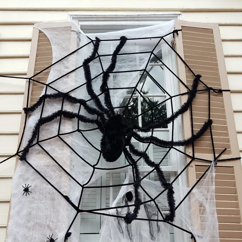 

1.5/2.5m Halloween Spider Web Black White Circular Cotton Web Halloween Horror Theme Party Supplies Ghost House Bar Decoration