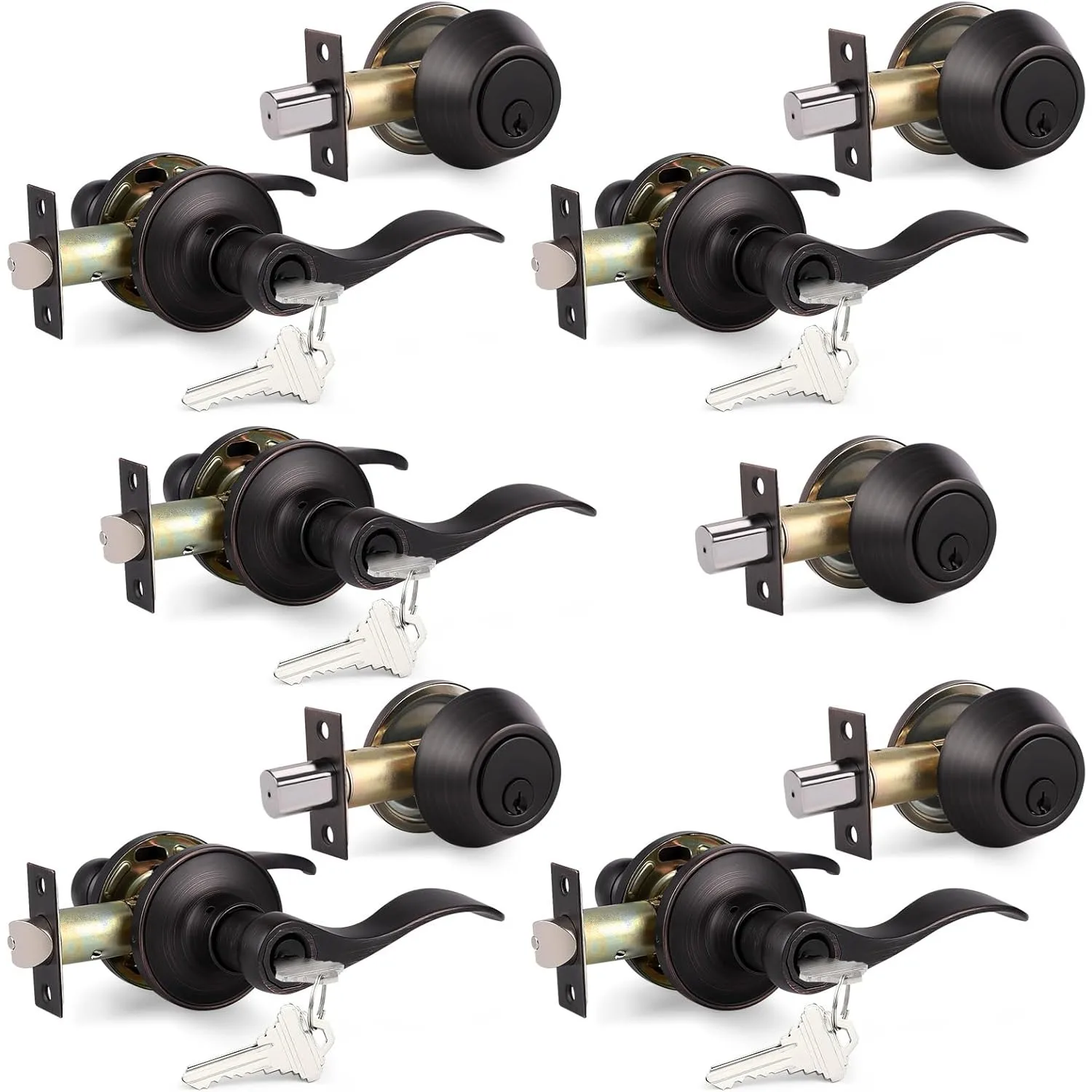 

5 Sets-Oil Rubbed Bronze Exterior Entry Lever and Single Cylinder Deadbolt Combo Pack, Keyed Alike Entry Handlet for