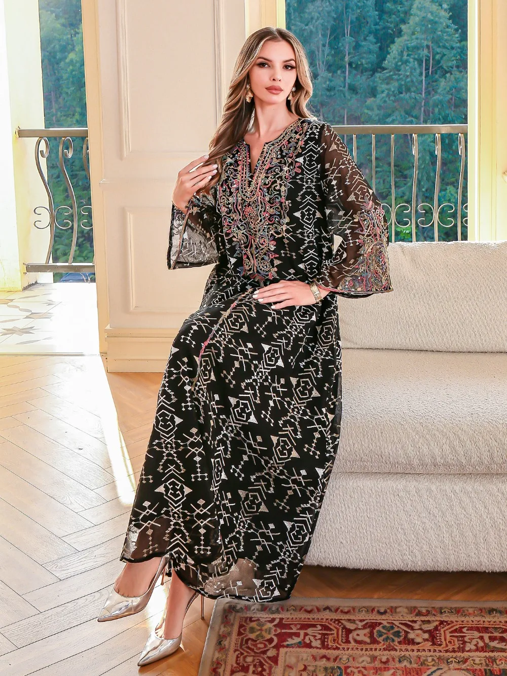 Eid Frauen Kleid Muslimischen Abaya Dubai Vestidos Largos Party Kaftan Jalabiya Ramadan Stickerei Abayas Kaftan Arabischen Lange Robe 2025