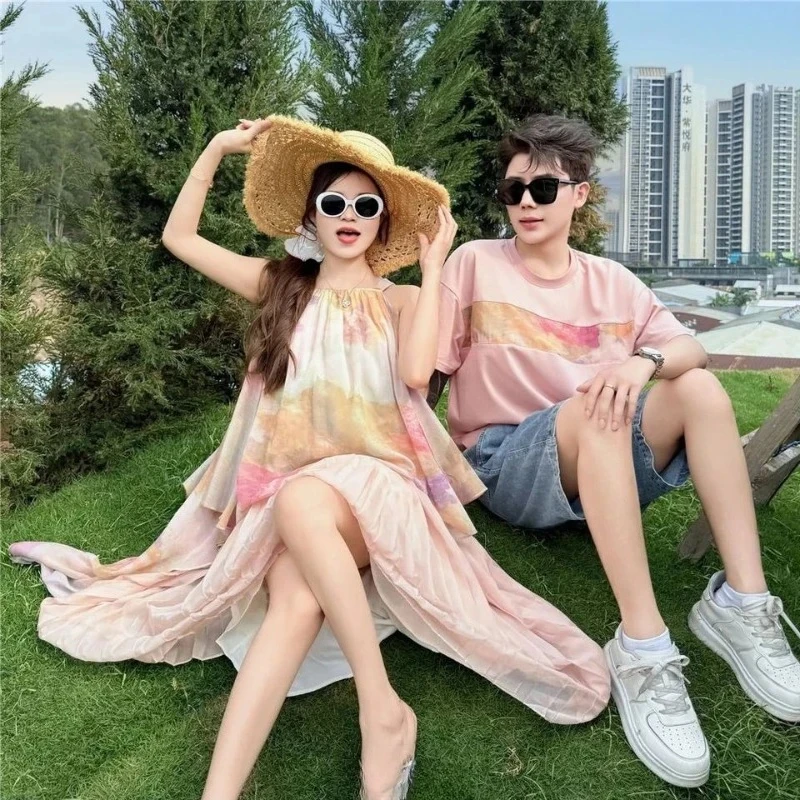 

Family Vacation Sister Brother Outfits Matching Clothes for Couples Dad Son T Shirts Parent-child Mom Daughter Holidays Dress