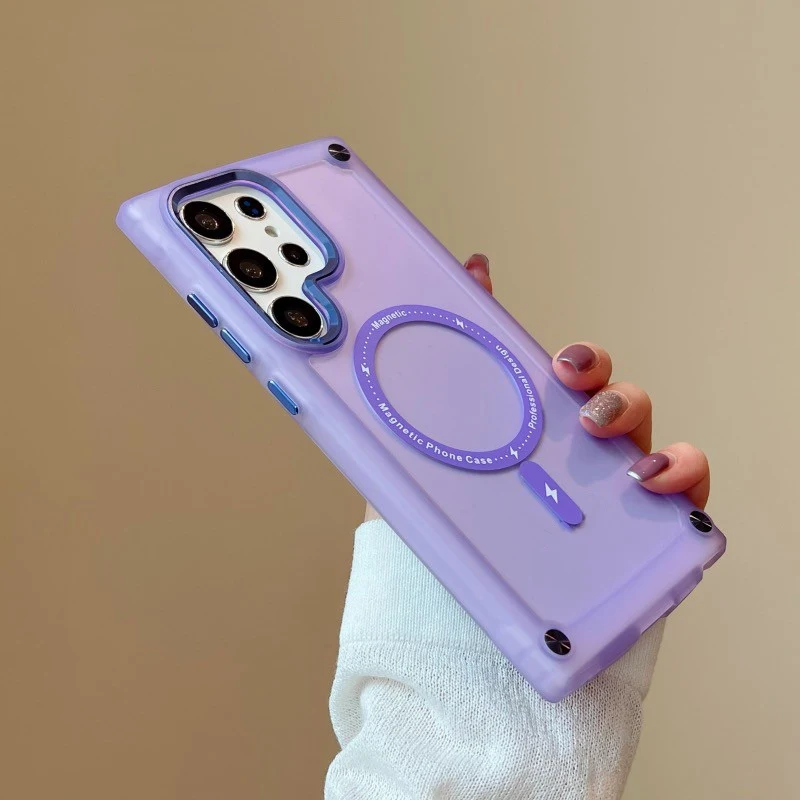 

Frosted Translucent Phone Case For Samsung Galaxy S25 S24 Ultra Metal Lens Wireless Charge Crystal Anti slip Hard Cover