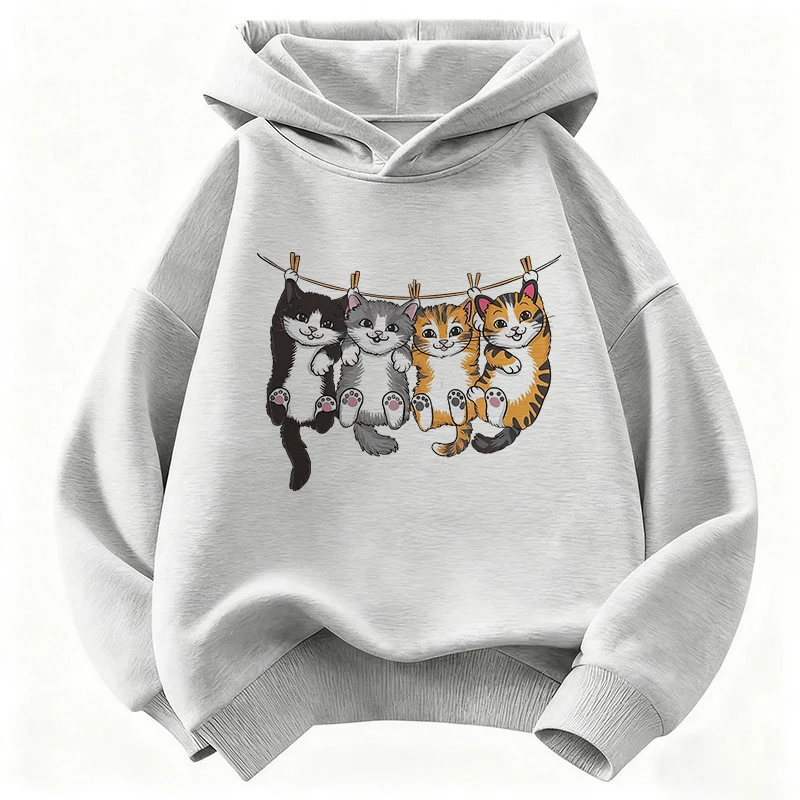 Funny Climb Cat Design Hoodie Children's Sweatshirt Cute Hoody for Boys Girls Autumn Spring Casual Hoodies Graphic