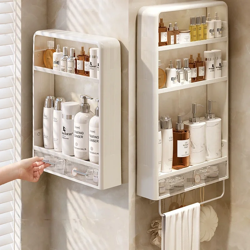 Wall Mounted Toiletries Storage Rack Bathroom Organizer Cosmetic Shelves Rack Kitchen Seasoning Bottle Storage Shelf