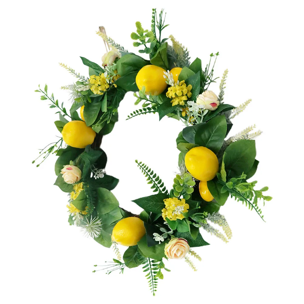 1 قطعة إكليل الليمون الاصطناعي الأصفر شكل دائري نسيج واقعي لطاولة الغرفة ديكور المنزل عطلة الجدار المتدلي