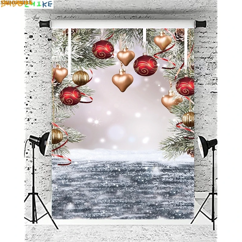 

Christmas Wooden Shelf Photography Backdrop Props Family Party Living Room Decor Teddy Bear New Year Holiday Background XM-05