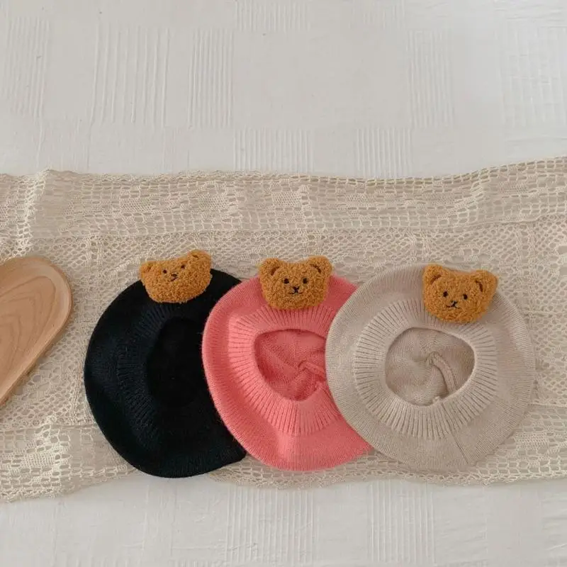 قبعات أطفال M89C على شكل دب محبوكة للرضع من البنات والأولاد من عمر 5 إلى 24 شهرًا من الفتيات الرضع