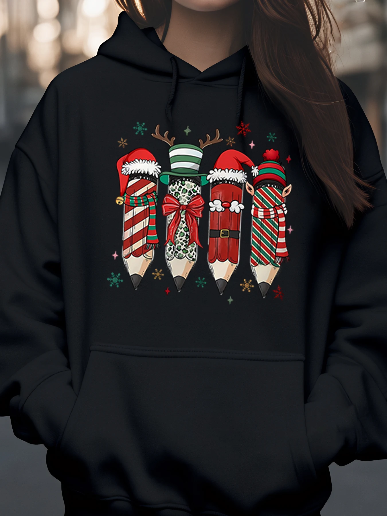 

Christmas Pencil Design Holiday Hoodie for Women and Girls Winter Casual Wear