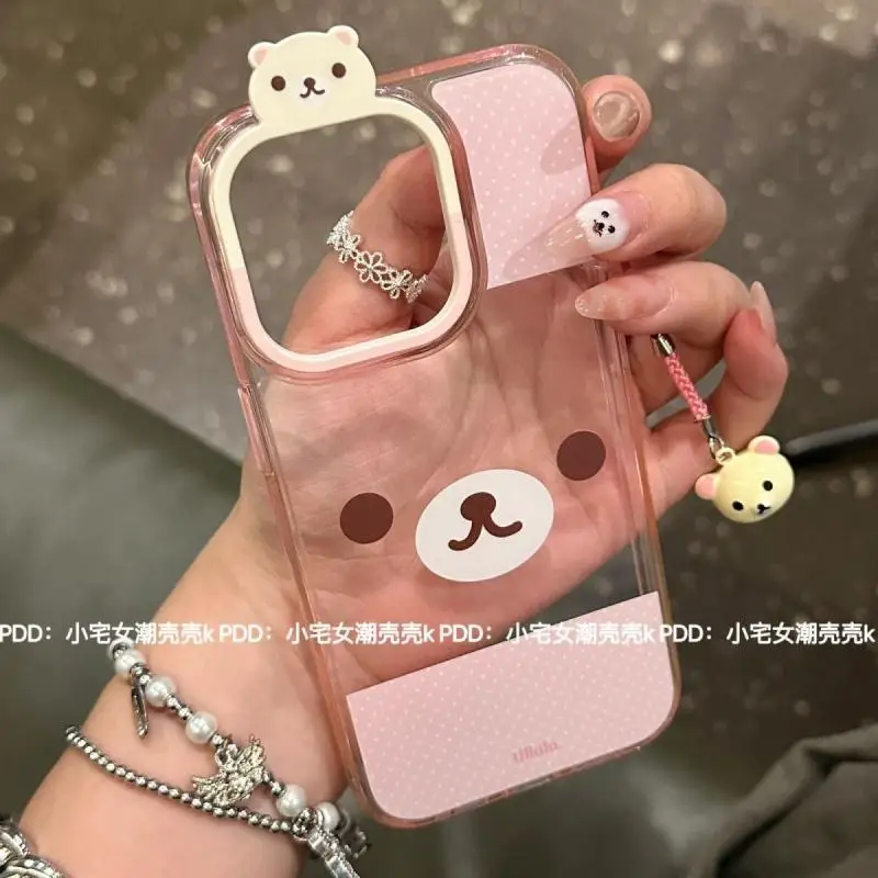 New Kawaii Cute Rilakkuma Mobile Phone Shell Iphone15/14/13Pro/promax Transparent Soft Shell With Keychain Christmas Gift