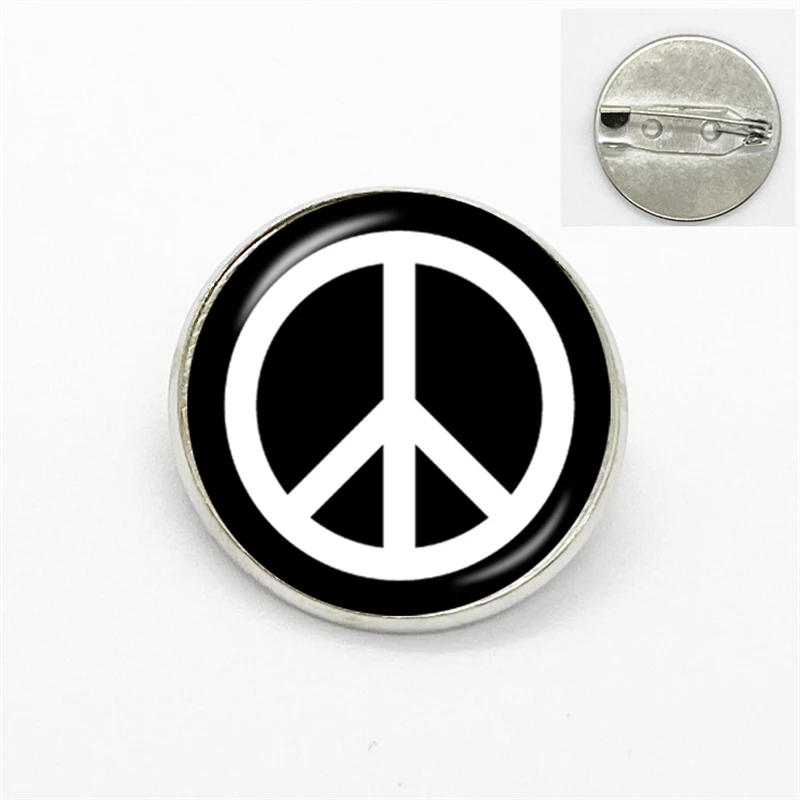 New Arrival Peace Symbol Collar Pin Brooch Round Hippie Peace Sign Bus Glass Dome Cabochon Lapel Pins Jewelry Gifts