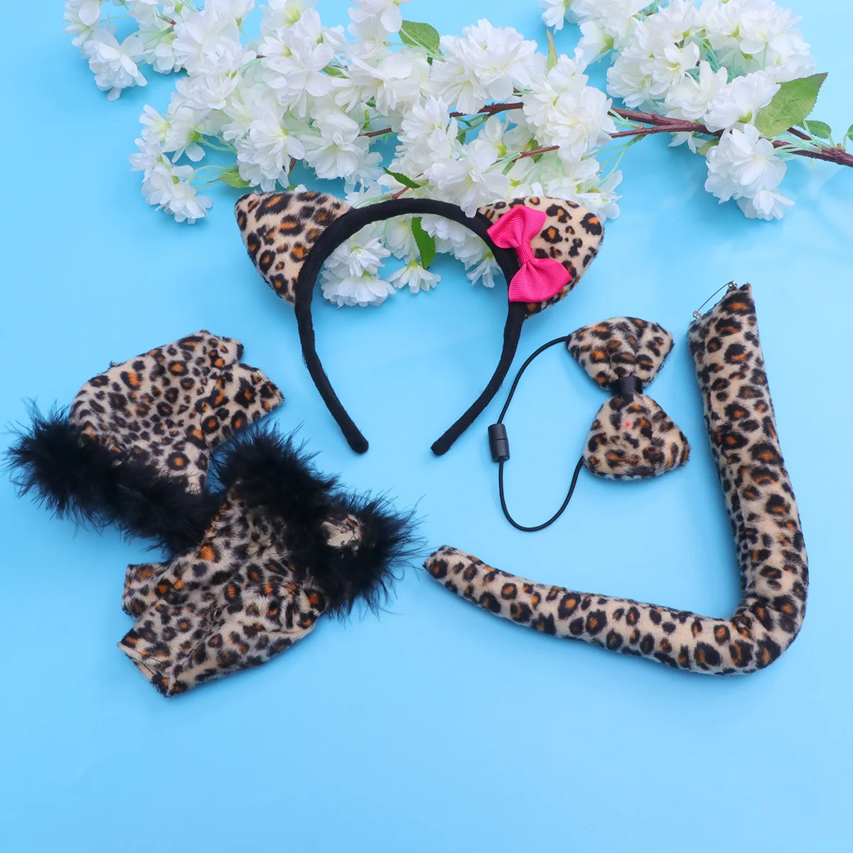 

4Pcs Leopard Print Headband Gloves Set Chic Animal Costume Accessories for Kids Halloween Party Masquerade Cosplay Festival Wear