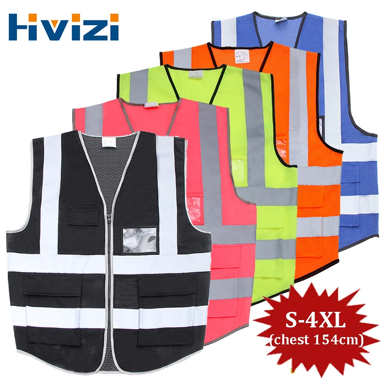 10 PCS Safety Vest Reflective Pink High Visibility Vest Zipper Front Hi Vis Workwear Tops Multi Pockets