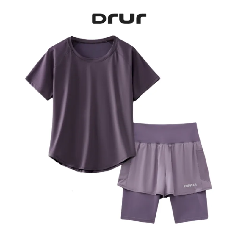 DRUR Summer Running Set Loose Breathable Quick Dry Sweat Suit Women Gym Workout Outfit 2 Piece Sportswear Tracksuit  Activewear