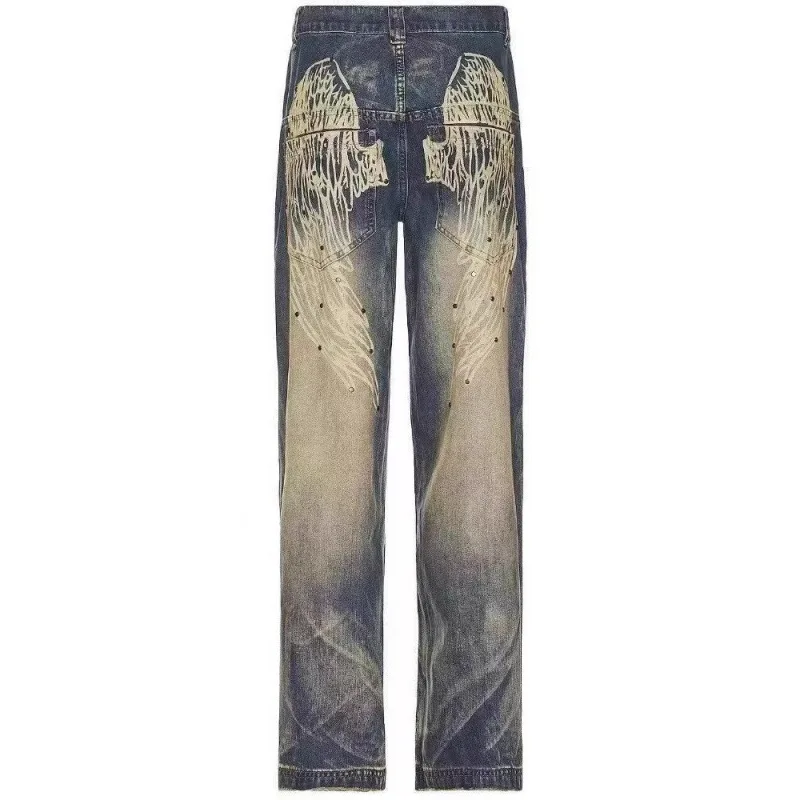 Jaded London new winged old gradient retro washed loose jeans pants for men and women