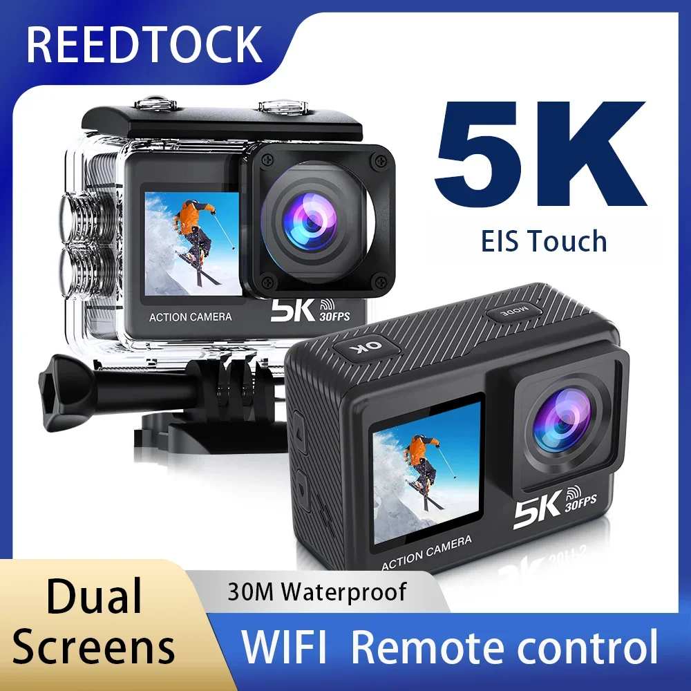 กล้องแอคชั่น 5K 4K60fps จอคู่ EIS ป้องกันการสั่นไหว WiFi 2.0 นิ้ว 170D กันน้ำใต้น้ำ รีโมทคอนโทรล กล้องติดหมวก