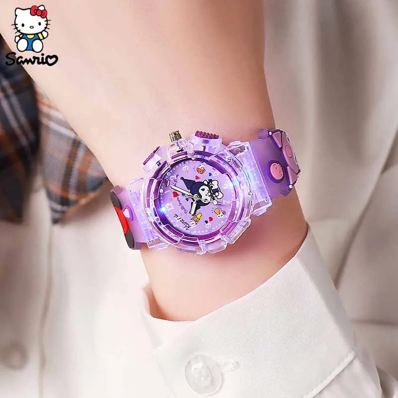 Orologio da polso per bambini modello Sanrio 3D orologio luminoso Cinnamoro Kuromi orologio al quarzo impermeabile Hello Kitty Watch regali per