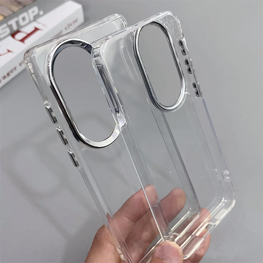 100 90 لايت حافظة كروم زر حلقة الكاميرا غطاء شفاف لهاتف Honor 60 SE 70 Pro 80 200 300 Slim Phone Funda Coque Capa #4