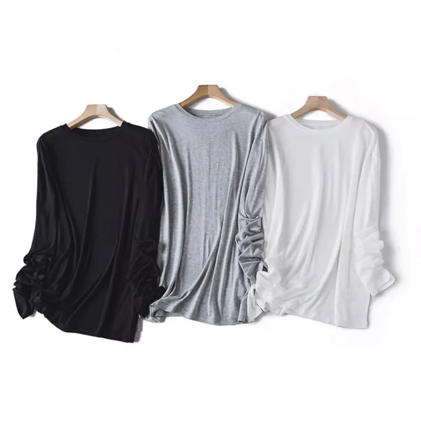

Dave&di Breathable And Smooth Lyocell Silk Shoulder Loose Sunscreen Hoodie Long Sleeve T-shirt Female Clothing