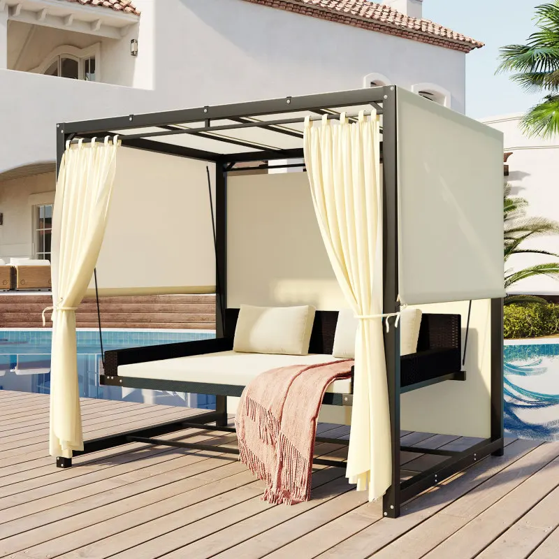 

2-3 People Outdoor Swing Bed,Adjustable Curtains,Easy to assemble Durable Suitable For Balconies, Gardens And Other Places