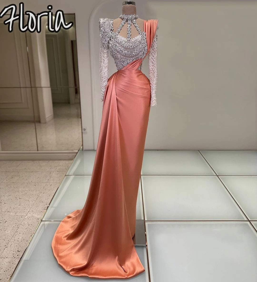 

2024 Dubai Luxury Mermaid Satin Beaded Splicing Evening Dress With Sparkly Crystal Vestidos De Fiestas Elegantes Mujer Ofertas