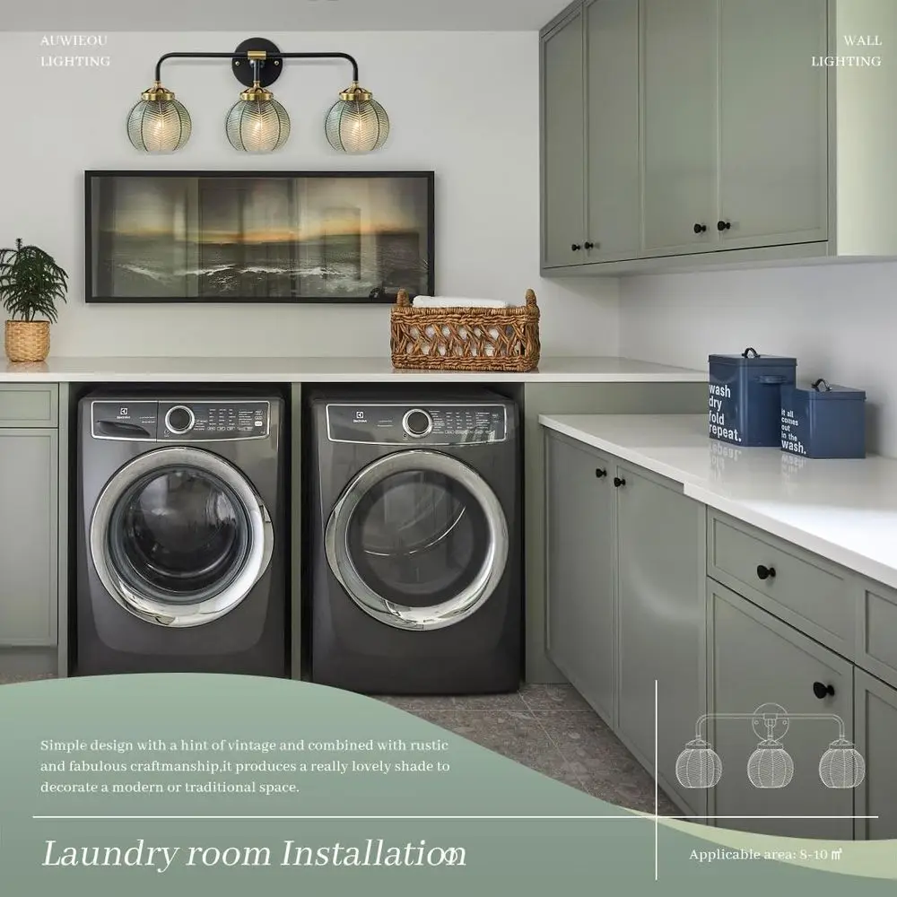 3-Light Vintage Green Glass Sconce - مصباح جداري للحمام وغرفة النوم والممر #6