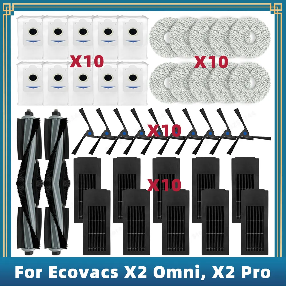 Compatible For Ecovacs Debot X2 Omni, X2 Combo, X2 Pro, DEX86 Spare Parts Accessories Main Side Brush Hepa Filter Mop Dust Bag