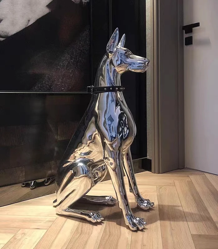 Factory Customized High Quality 75cm Dog Sculpture Creative Fiberglass Resin with Electroplating