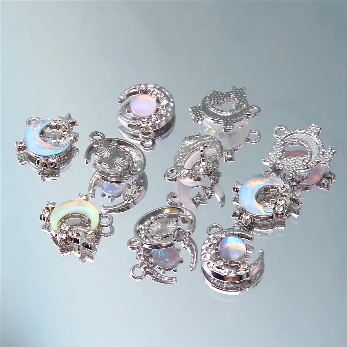 10pcs Y2K Style Colorful Moon Star Theme Pendants for DIY Fairy Style Necklace Earrings Pendant Jewelry Accessories