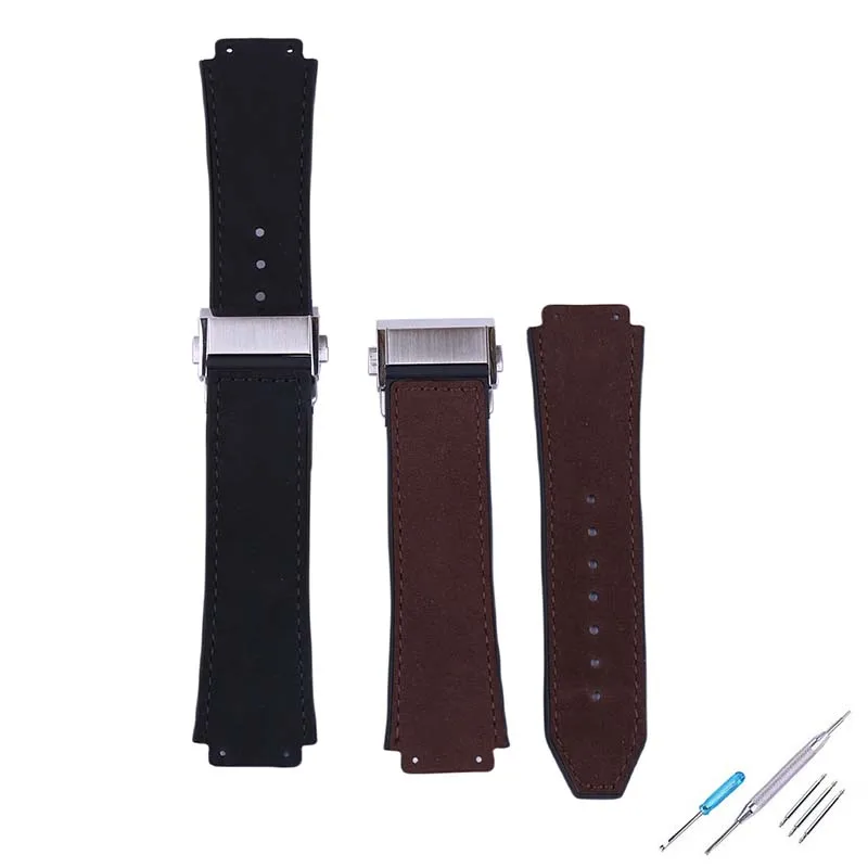 Rubber watch strap accessories compatible for Hublot frosted top Big explosion 19x26mm Folding buckle leather Wristband bracelet