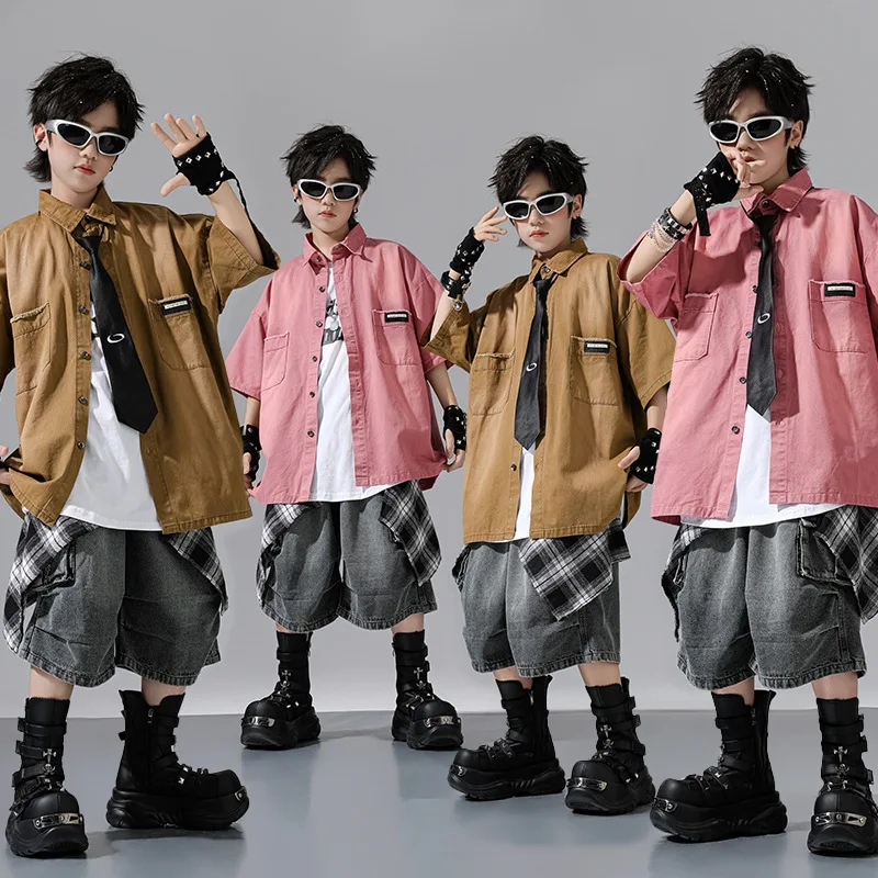 

Kids Streetwear Hip Hop Short Sleeeve Shirt Shorts Tracksuits Children Boys Girls Tshirt Pants Sets Costume Performance Clothes