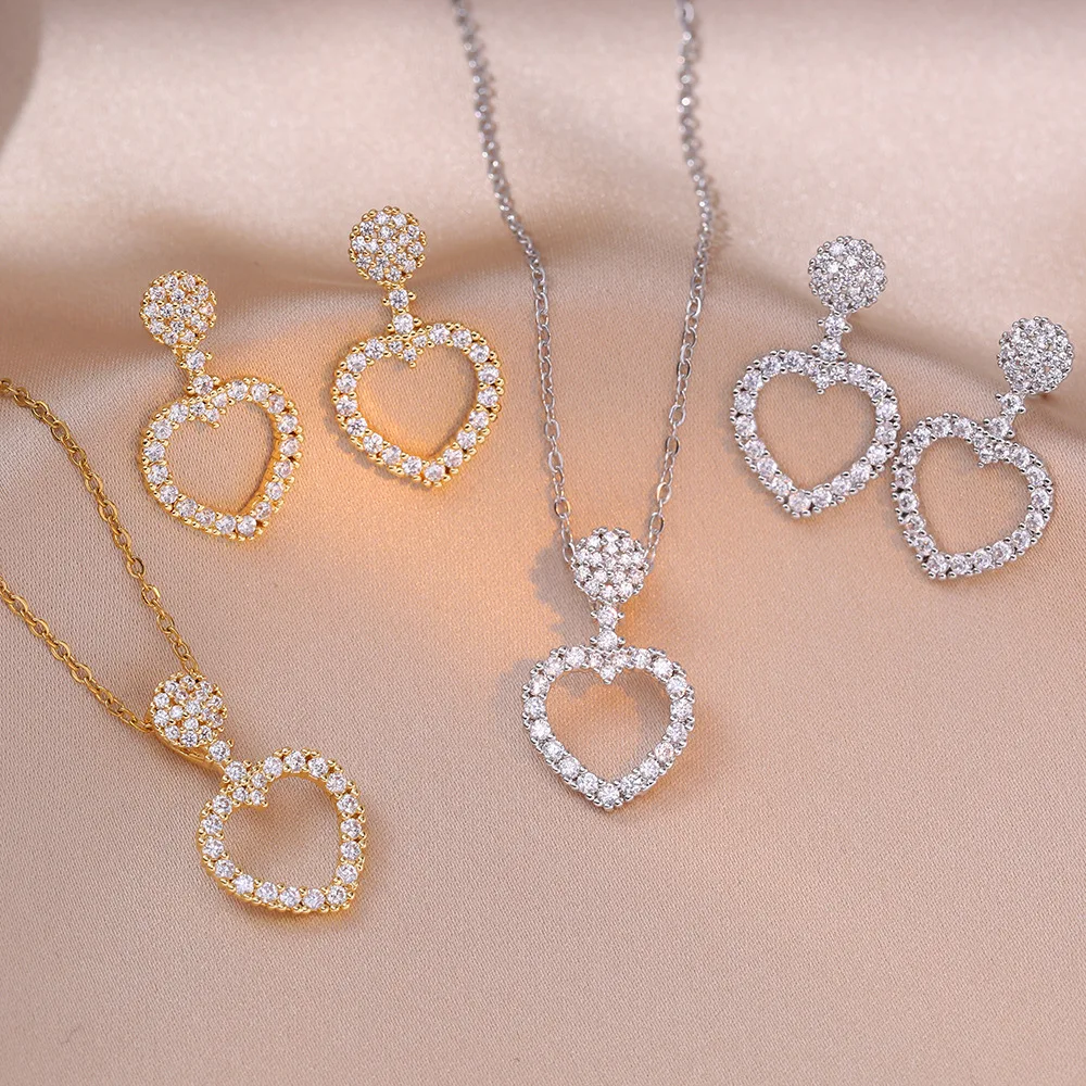 

Ожерелье и серьги с кулоном в виде сердца из нержавеющей стали