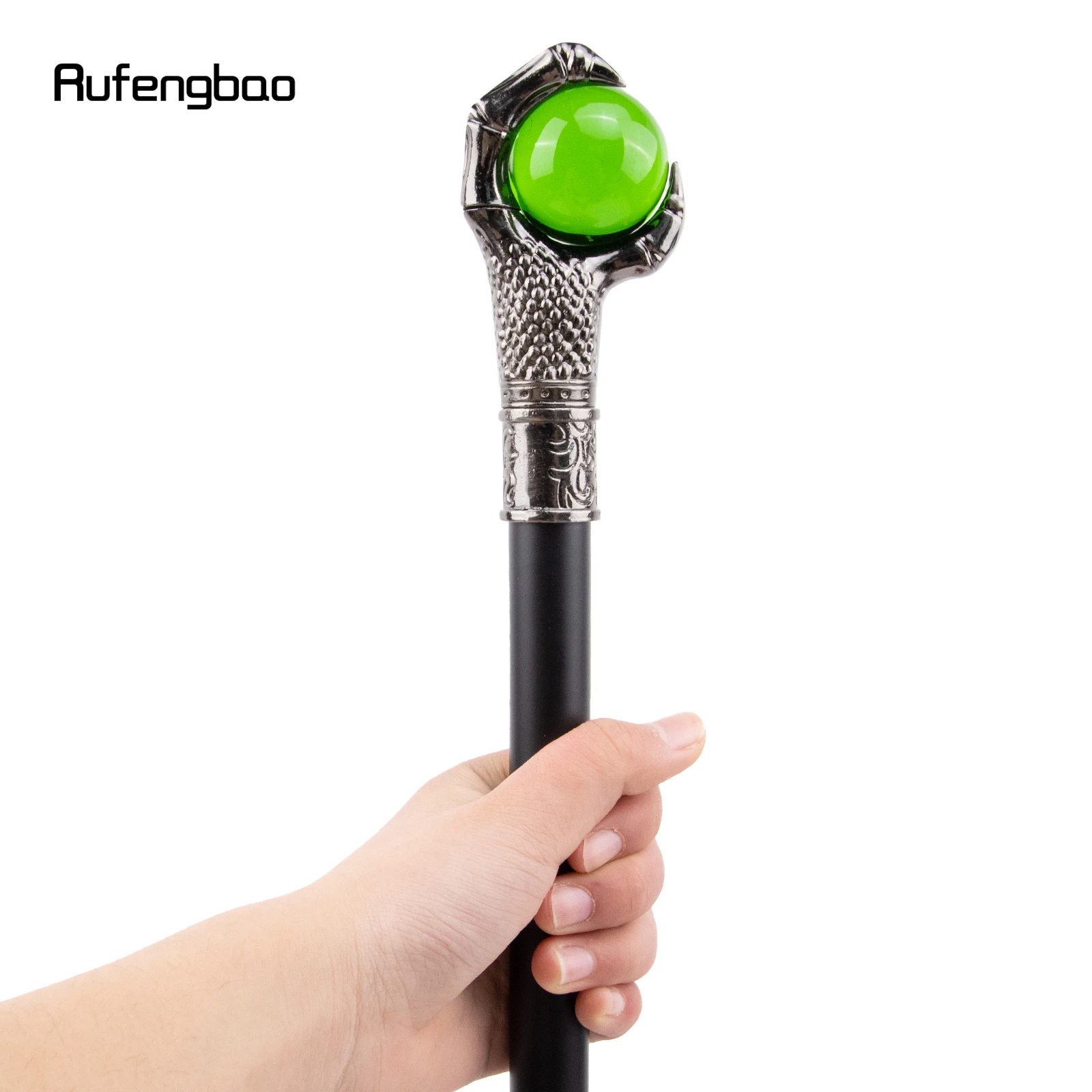 Dragon Claw Grasp Green Glass Ball Single Joint Silver Walking Stick with Hidden Plate Self Defense Cane Cosplay Crosier 93cm