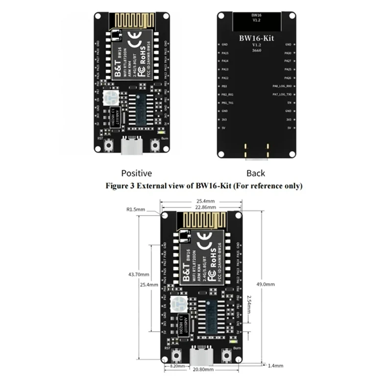 لوحة تطوير AAAN-BW16-Kit RTL8720DN ثنائي النطاق واي فاي منخفضة الطاقة بلوتوث وحدة BLE واجهة من النوع C