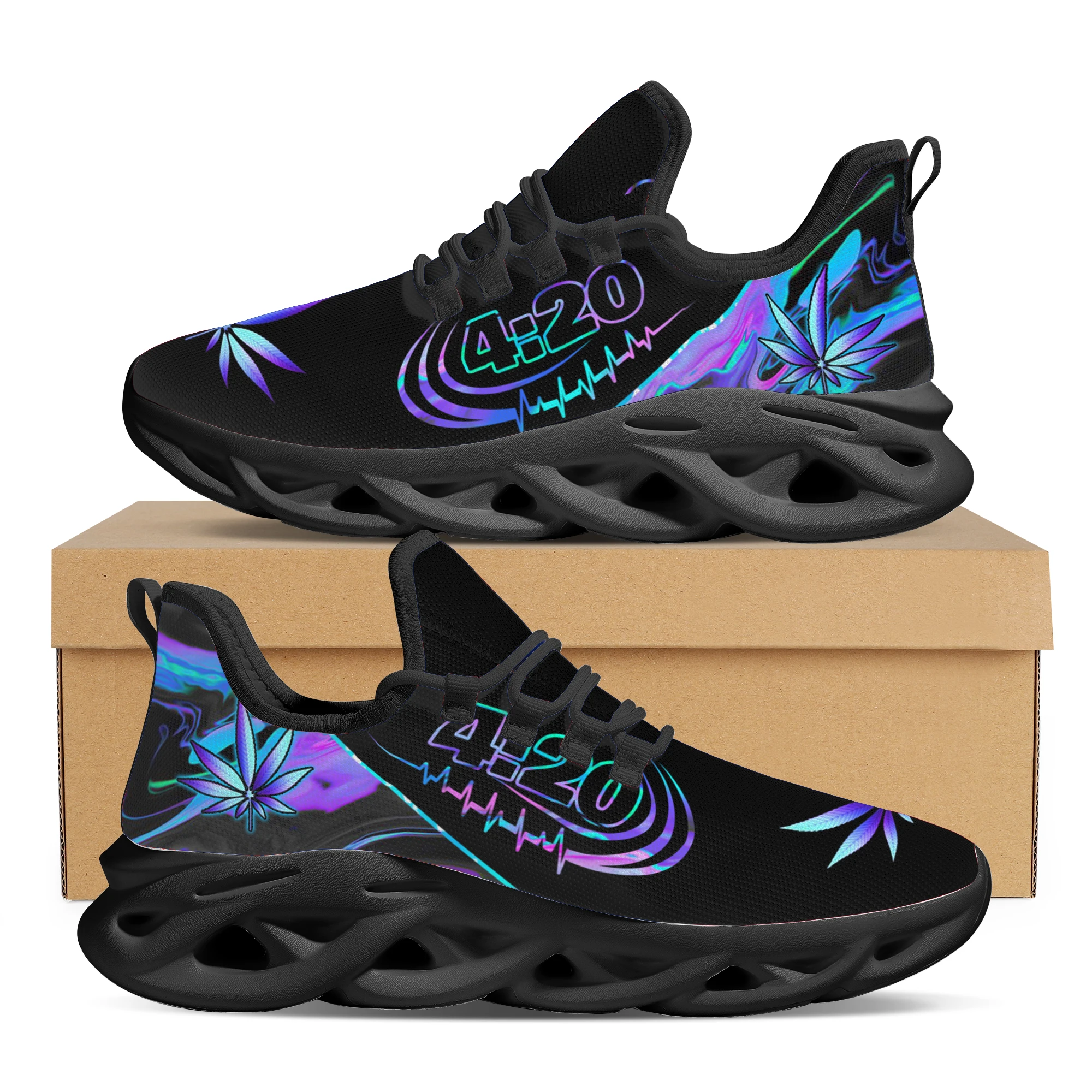 INSTANTARTS 420 Blue Trippy Weed Pattern Ladies Flat Shoes Comfortable Lace up Platform Sneakers Lightweight Women Footwear