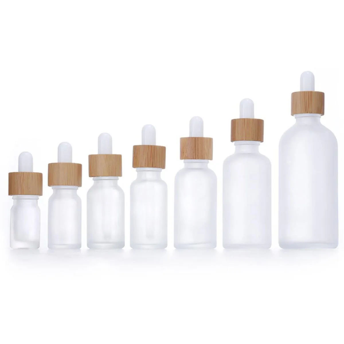 5X 10X Frosted Clear White Glass Dropper Bottles Bamboo Wood lids Drop Pipette Cap Refillable Matte essential Perfume oil Bottle