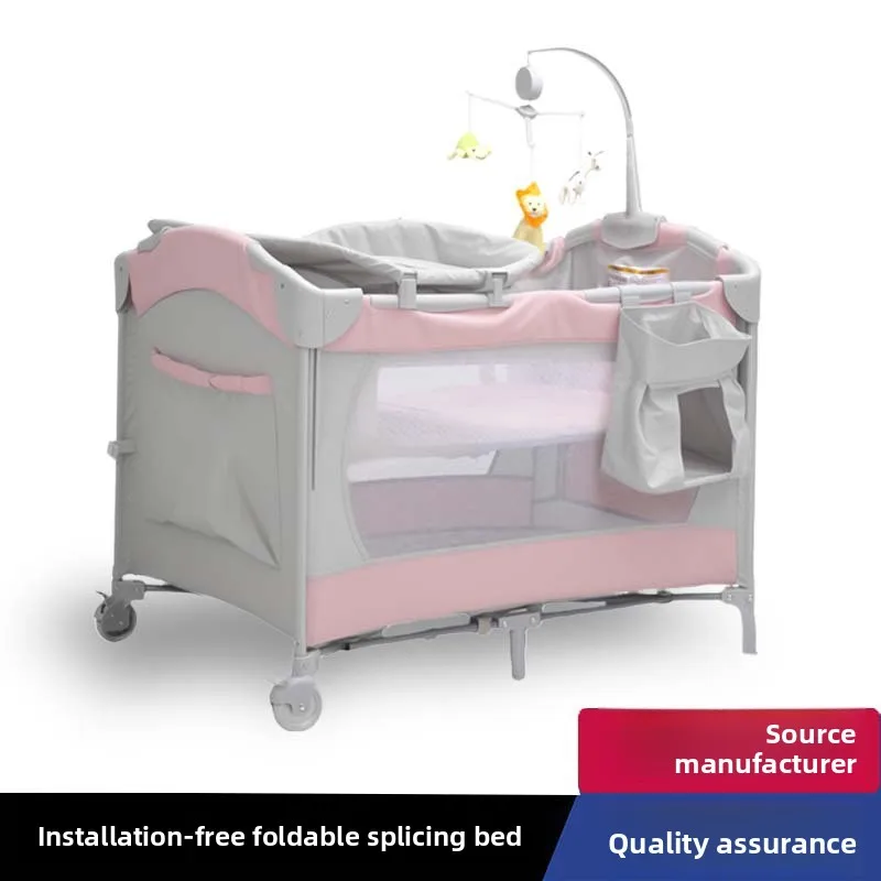 Multifunctional crib Movable foldable portable crib Newborn baby diaper table splicing bed